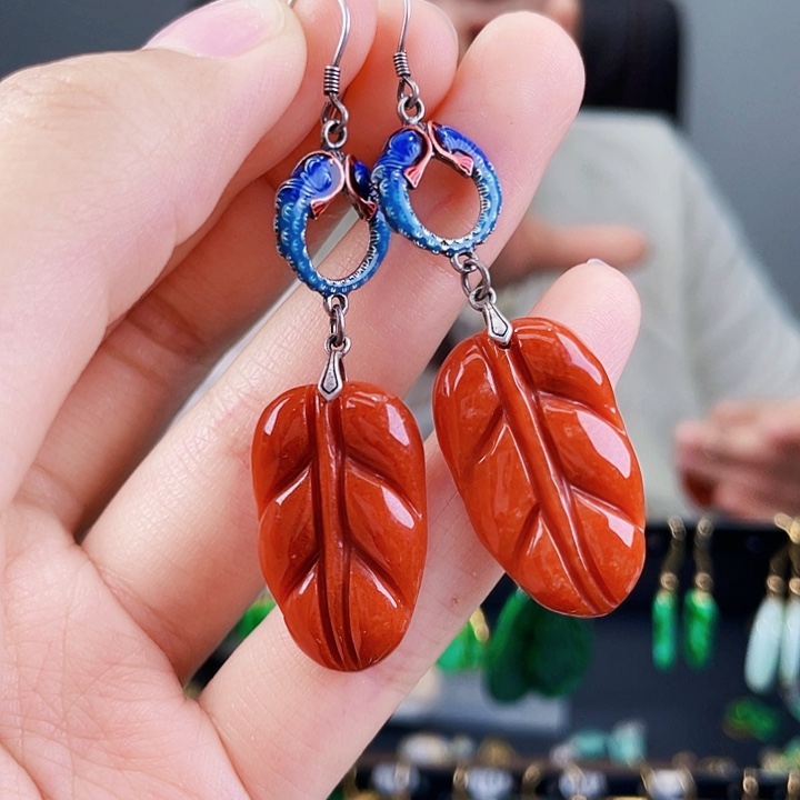 翡翠耳饰银S925镶嵌饰品