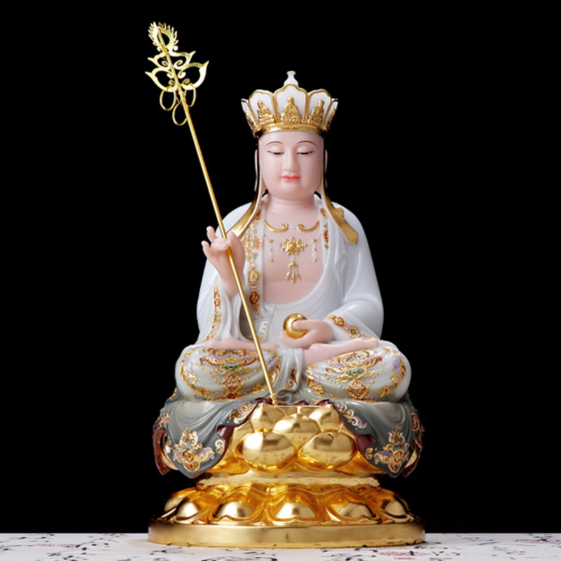 厂家直供圆通佛具汉白玉金玉珐琅彩地藏王菩萨像批发家居摆件