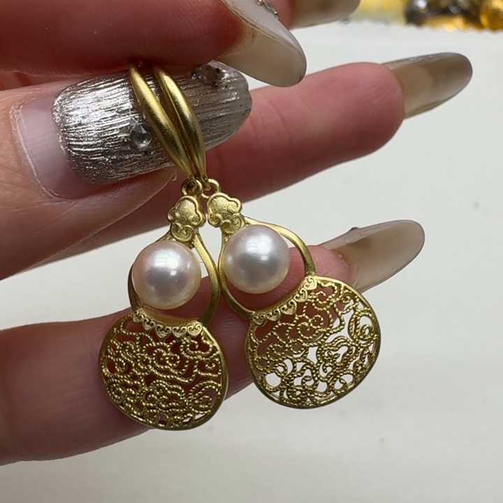 银S925镶嵌海水珍珠耳饰