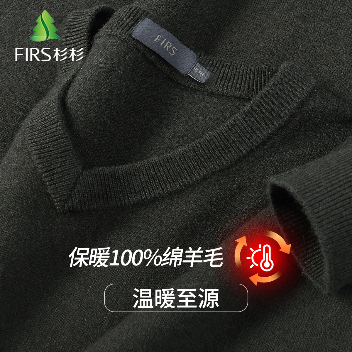 FIRS/杉杉【100%绵羊毛】男士冬季长袖V领时尚休闲保暖针织羊毛衫