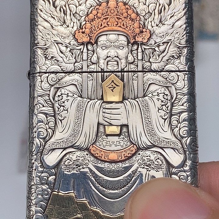 z*b龙五爷套壳黄铜时刻经雕工艺品