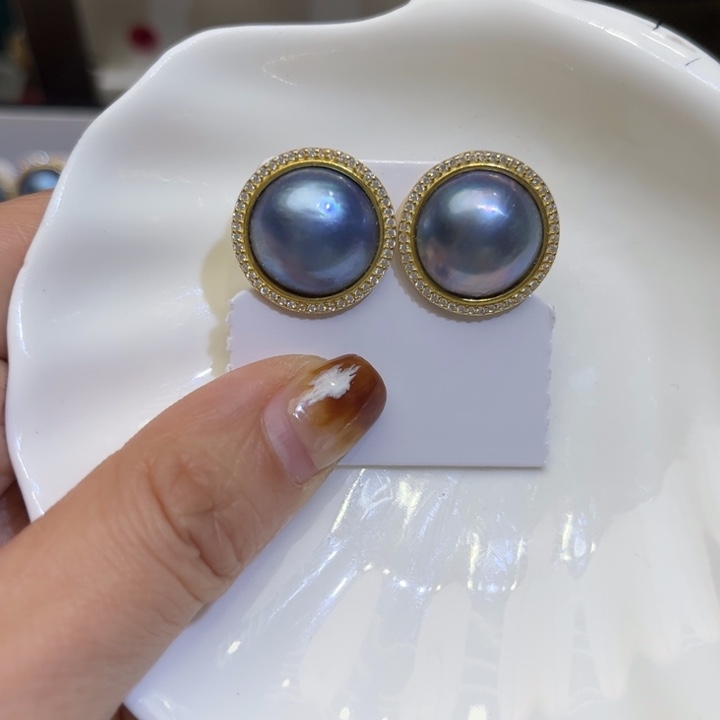 拼合珍珠（马贝珠）耳饰银S925镶嵌珍****好