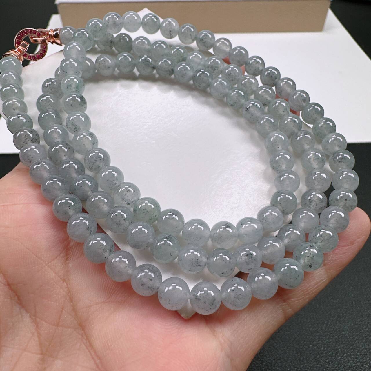 天然A货翡翠卡6.5mm老坑冰种水润星空乌鸡种项链妈妈链多圈手串