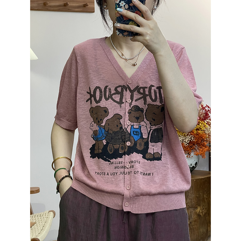 DaoZi/丹丹 印花小熊针织开衫 2725