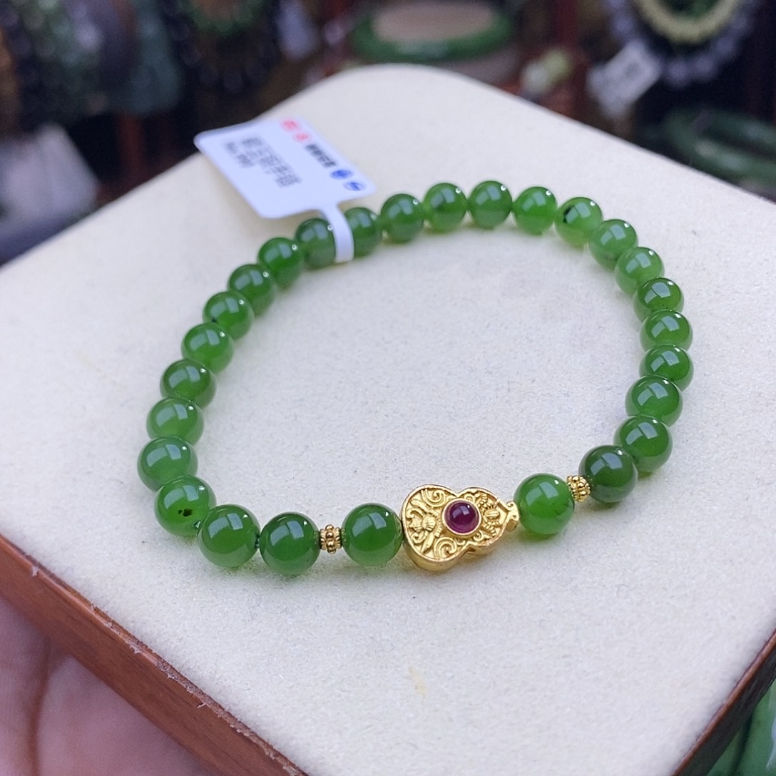 和田玉未镶嵌老矿料碧玉手串6mm