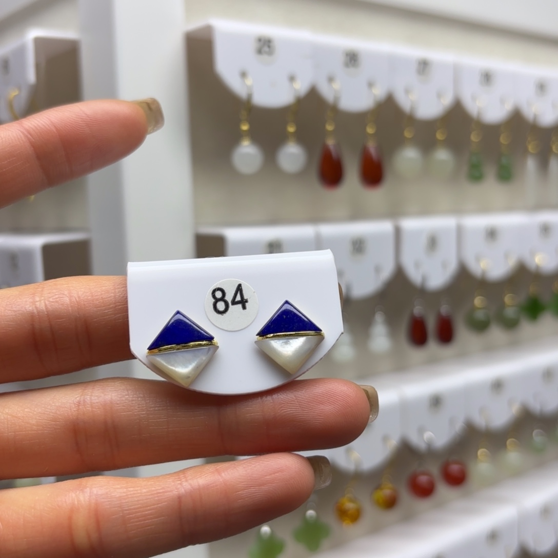 青金石银S925镶嵌耳饰