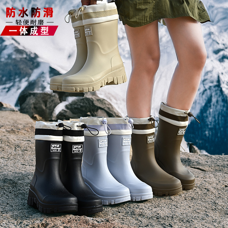 雨鞋女士高筒水鞋日式秋季厚款套鞋舒适加绒雨鞋轻便中筒时尚雨靴