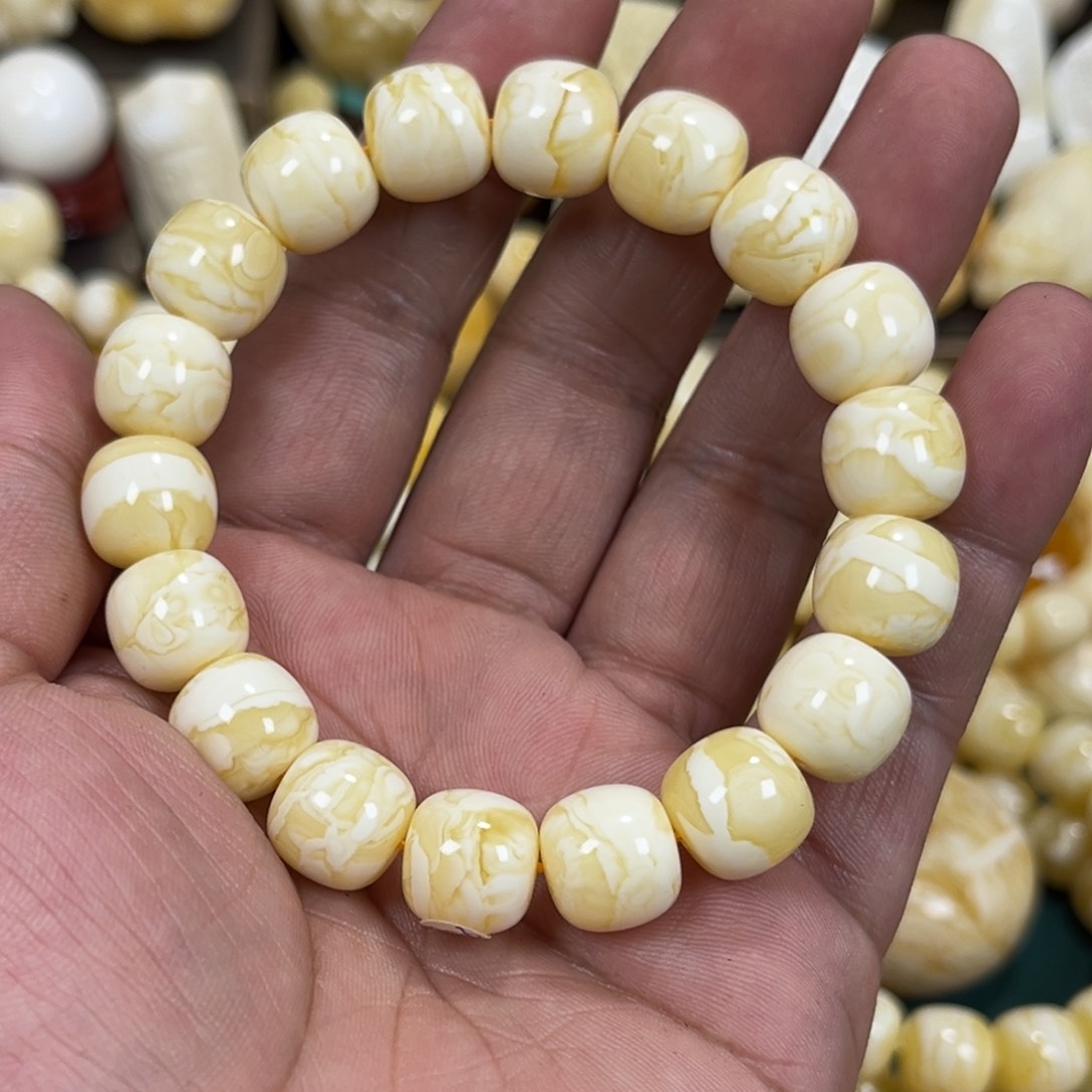琥珀手链未镶嵌嘞*刘同料瓷白虎皮老邢手串12mm18.3