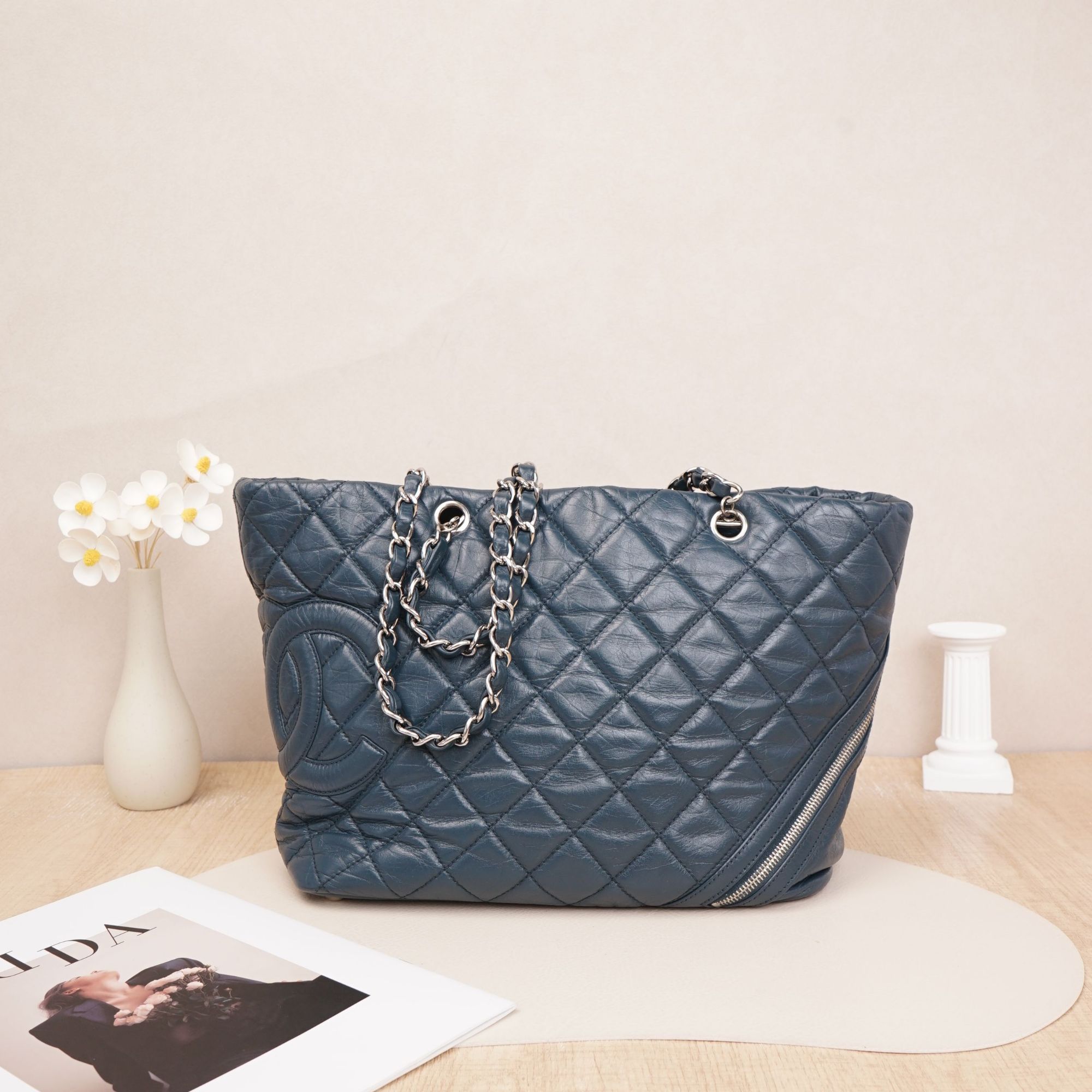 95新 Chanel/香奈儿 香奈儿康鹏链条托特蓝色11开DS025626