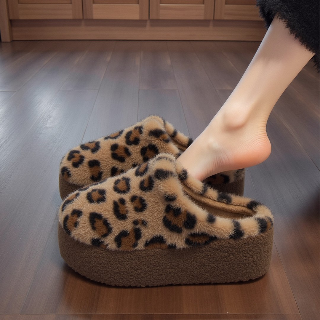 【羊羔绒】棕色厚底增高毛毛拖鞋女秋冬新款外穿包头加绒保暖棉拖