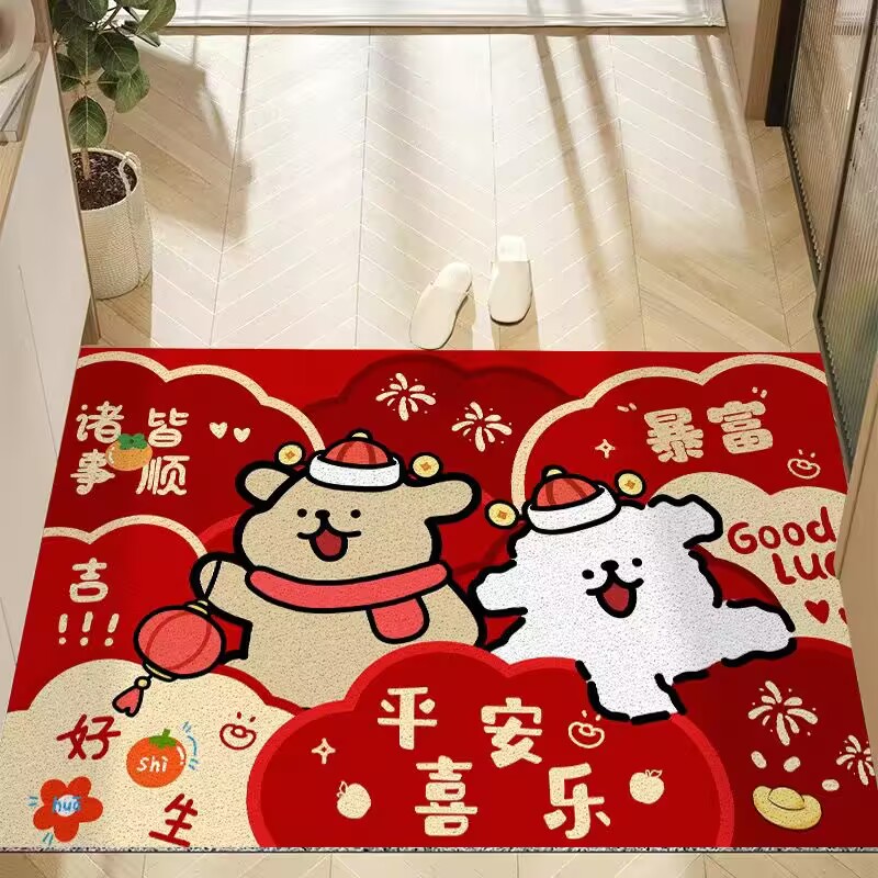 门垫加厚丝圈入户门地毯红色喜庆款除尘脚垫家用玄关防滑耐脏地垫