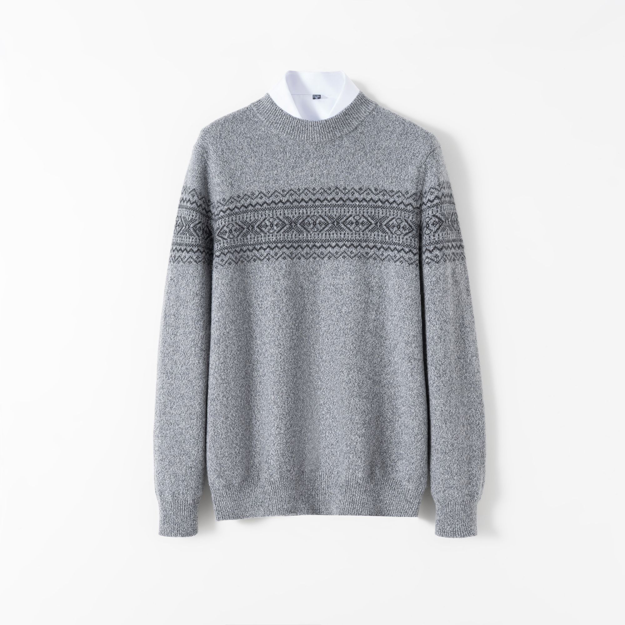 表哥绒情【男款】100山羊绒圆领套头波点设计图案设计款-9009