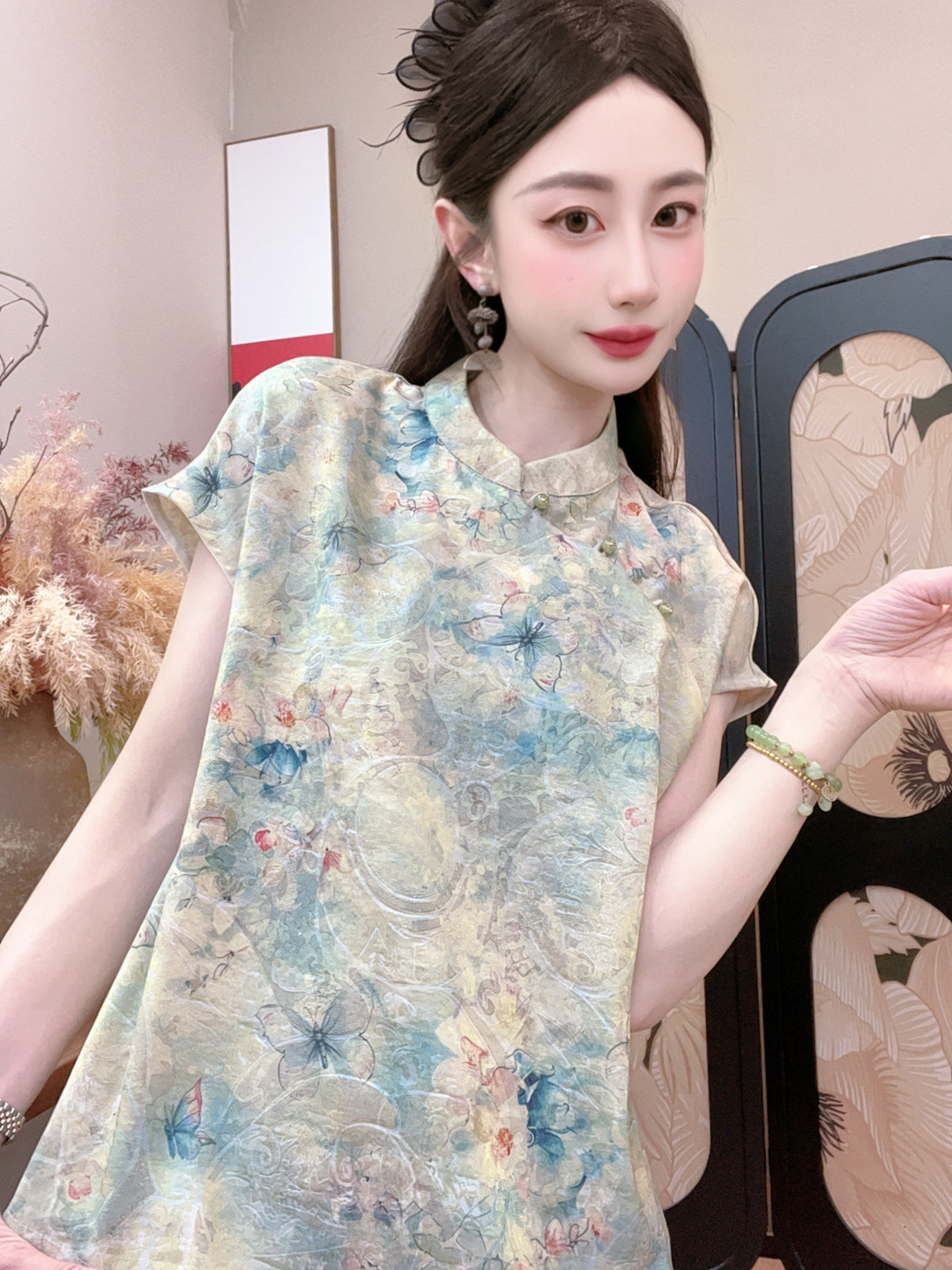 【蝶入画】2025夏季新款短袖百搭显瘦新中式短袖女日常时尚气质