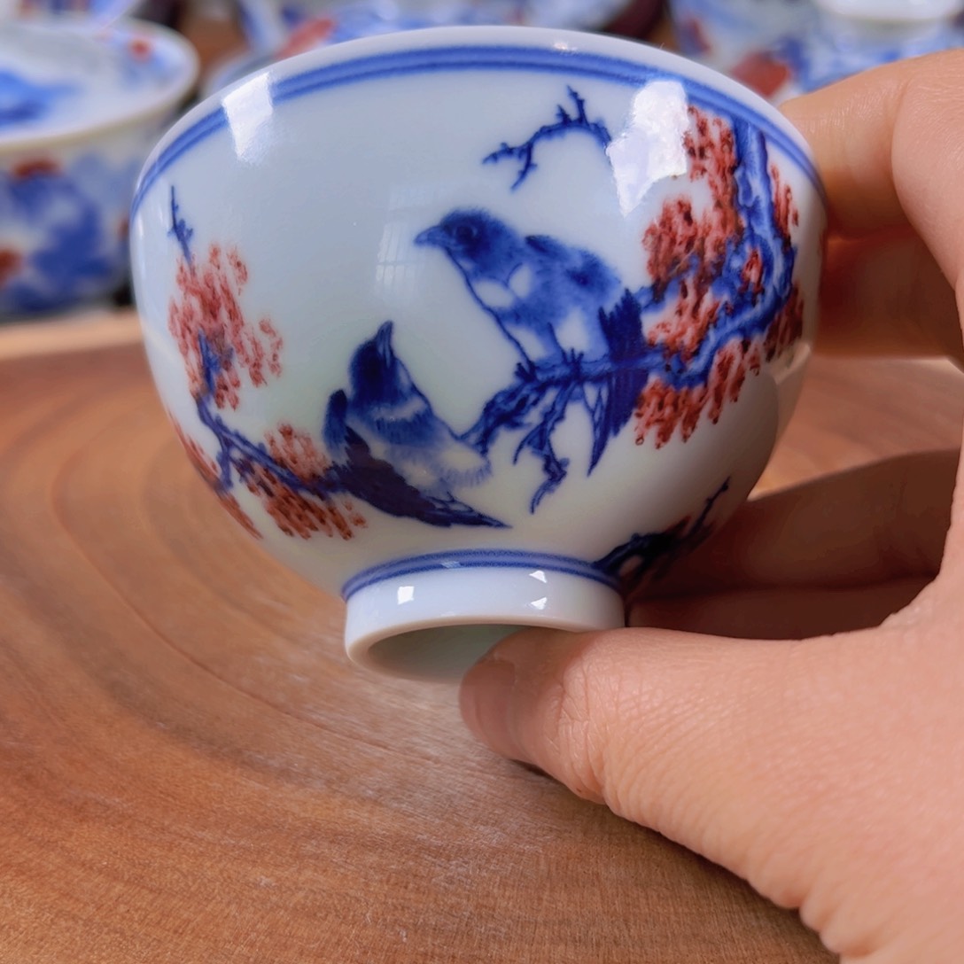 青花釉里红鸡心杯
