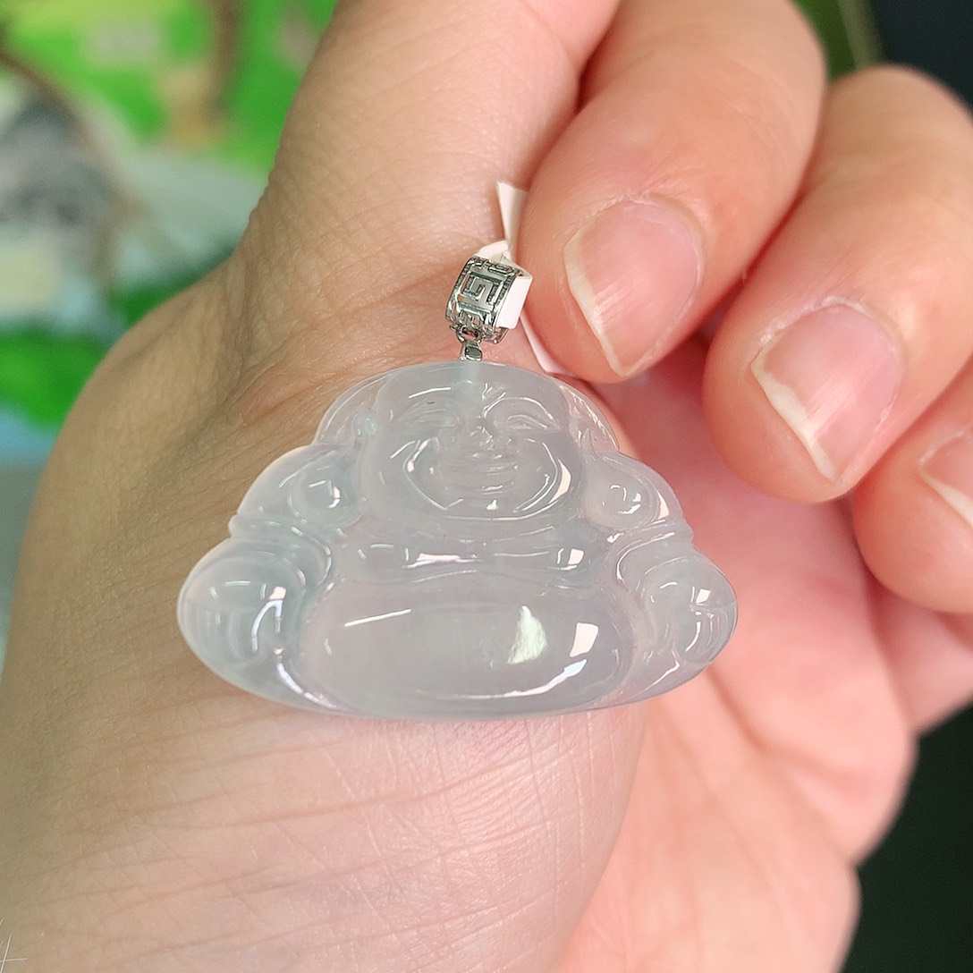 翡翠颈饰18K金镶嵌冰蓝佛 高19 宽30 厚3.9