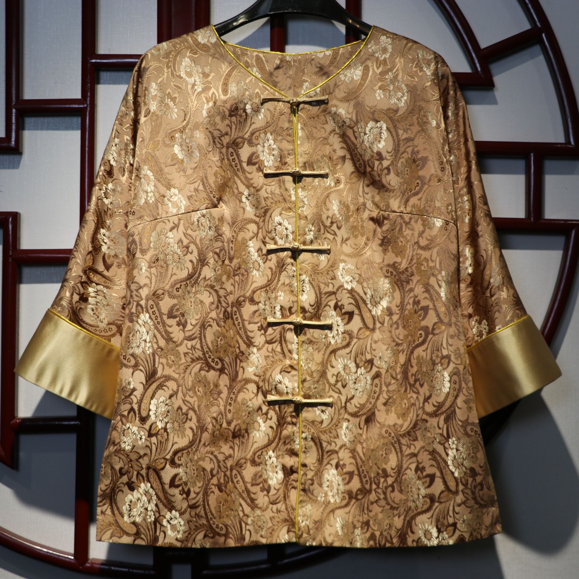 新中式提花休闲上衣网红夏季复古黄色中国风老料