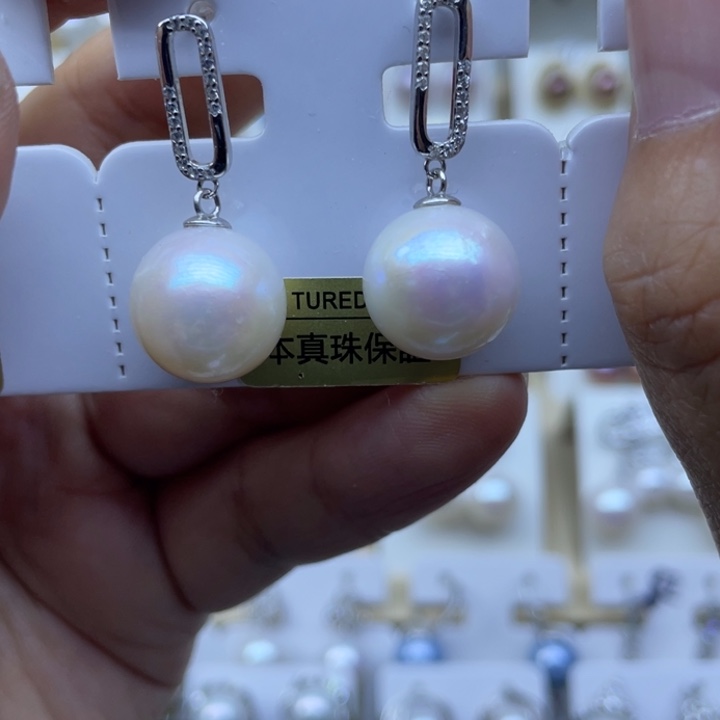 淡水珍珠银S925镶嵌耳饰
