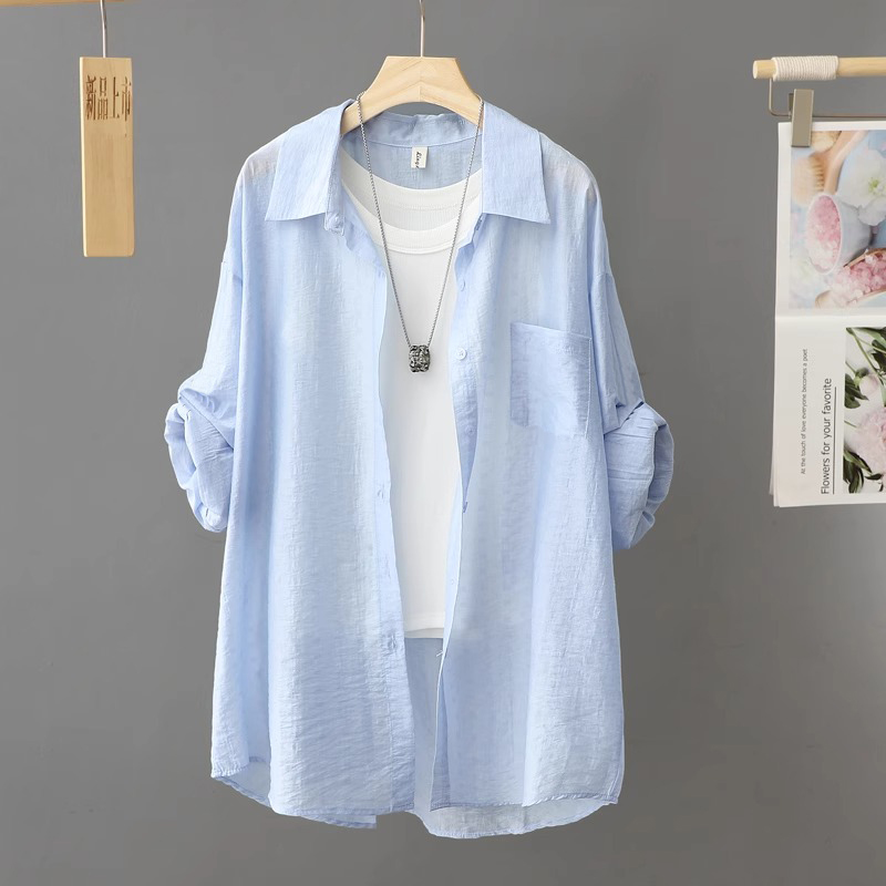 小清新防晒衬衫抗皱免烫衬衣甜美休闲衬衫女2025新款爆款洋气