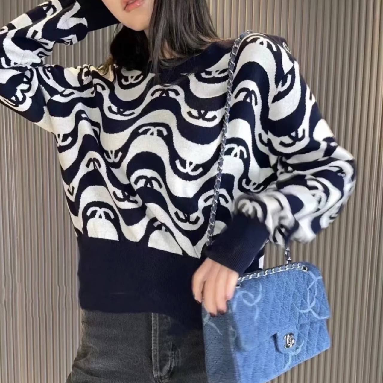 全新未使用 Chanel/香奈儿 汤/P205639124/复古满印毛衣 36码