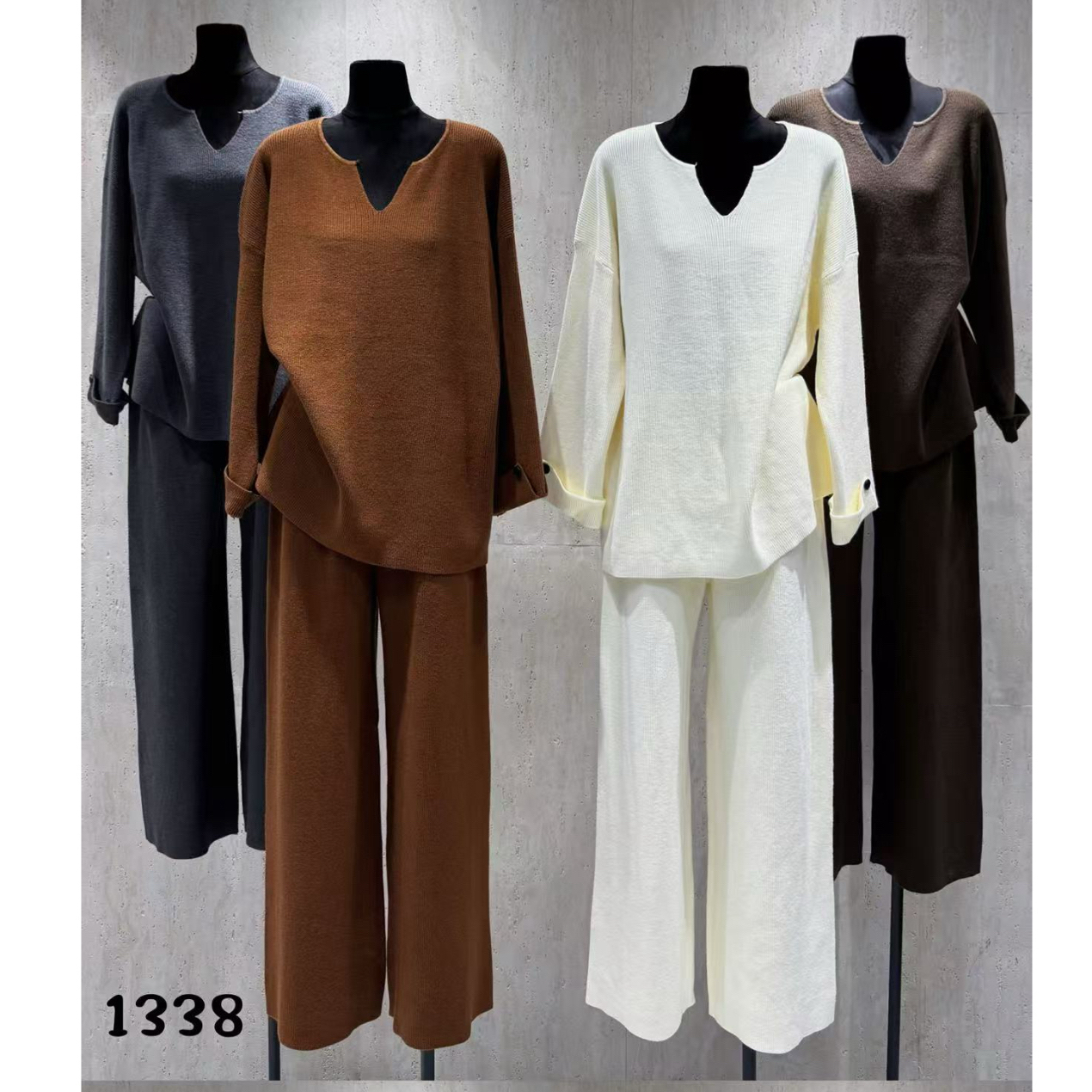 秋冬新款韩版女装宽松慵懒毛衣套头衫阔腿裤两件套气质套装1338