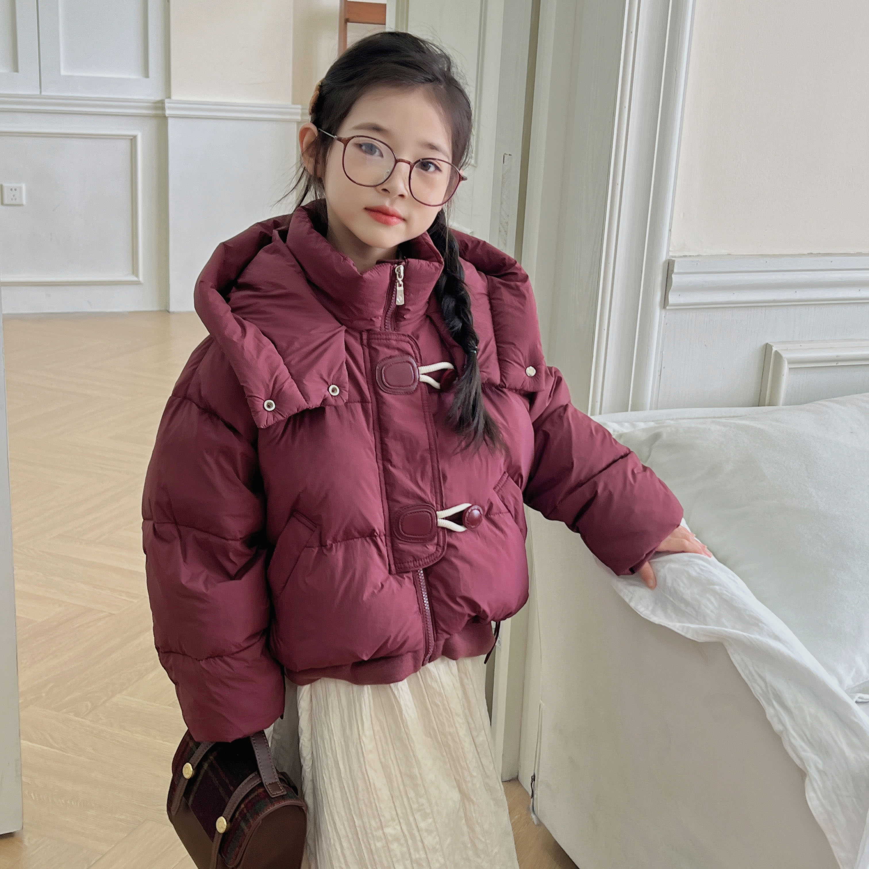 （901-921）女童连帽冬外套保暖防寒服中大童童装休闲短款面包服