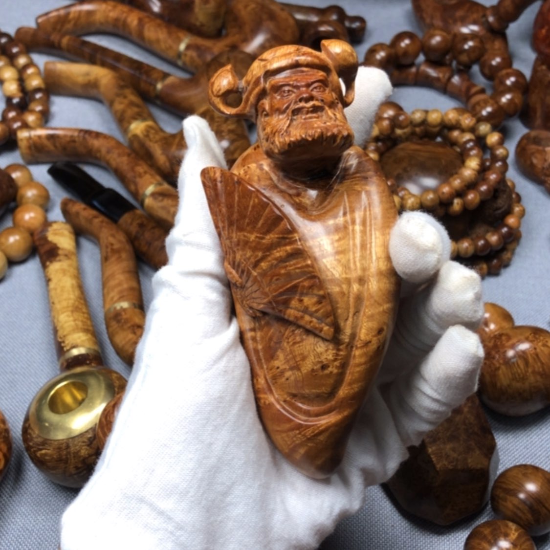 【闪购商品】木无**尊麻梨疙瘩火琉璃手把件