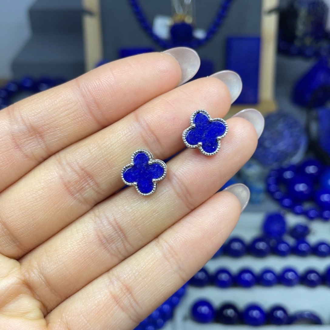 青金石耳饰银S925镶嵌