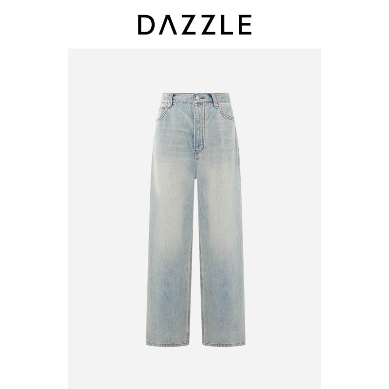 DAZZLE 地素牛仔裤冬季蓝色牛仔宽腿裤2I4R807