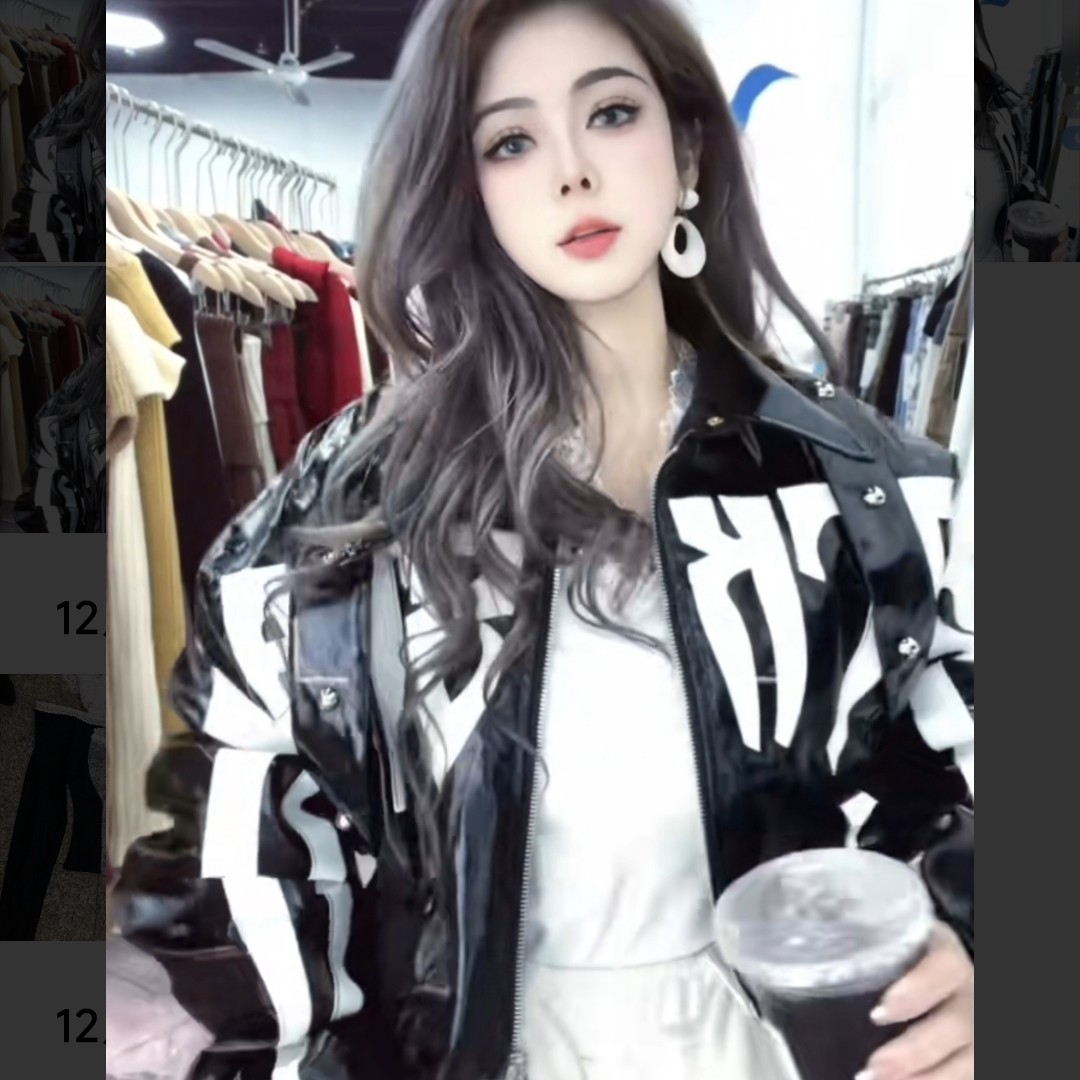 欧街-字母刺绣拉链皮外套12192