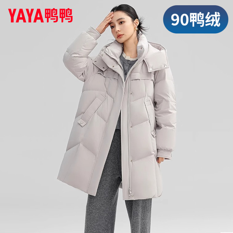 YAYA/鸭鸭2024冬女中长款舒适时尚透气轻盈羽绒服外套YE4B610792H