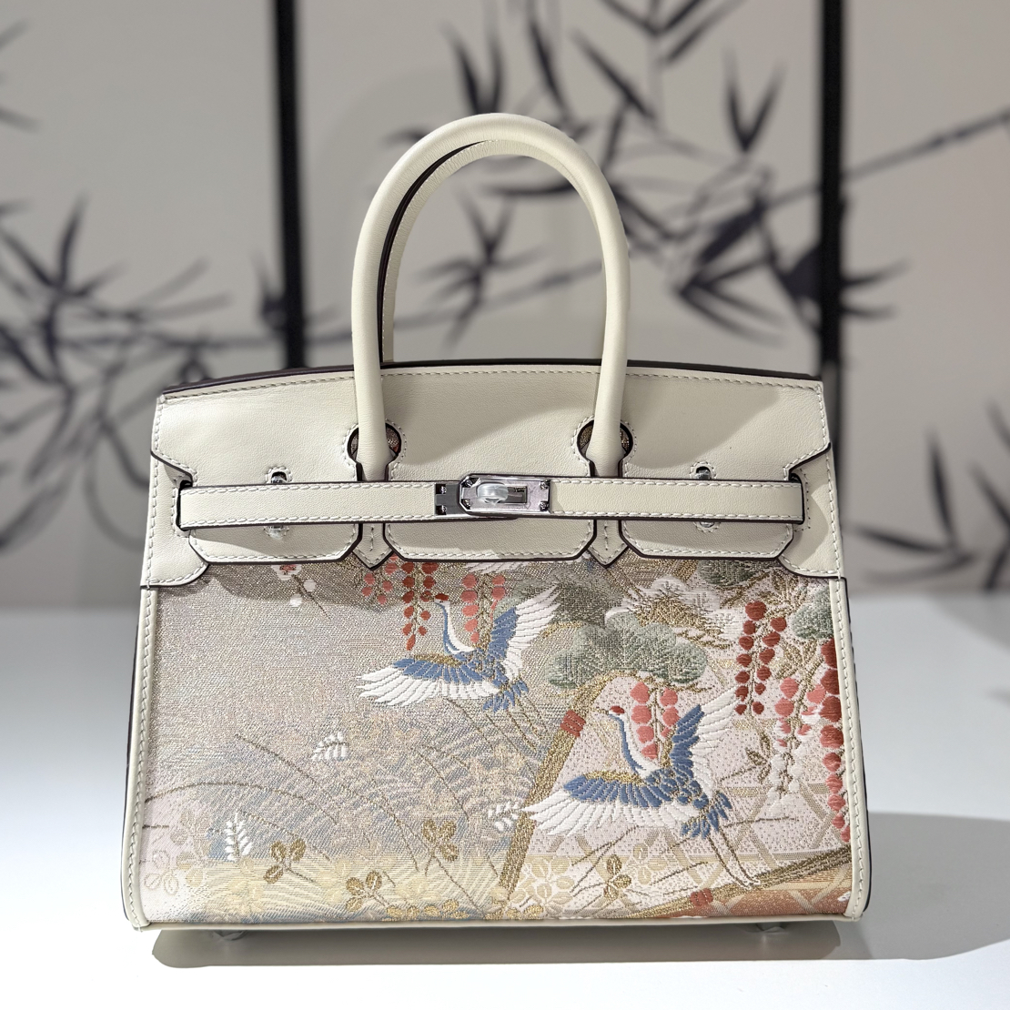 【25厘米铂金】唐锦头层牛皮铂金包 新中式手提包