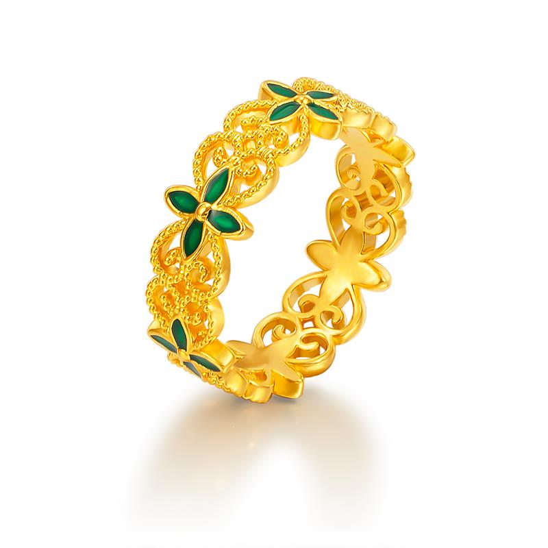 福满圆珠宝3 足金999投资金 5D四叶草镂空戒指