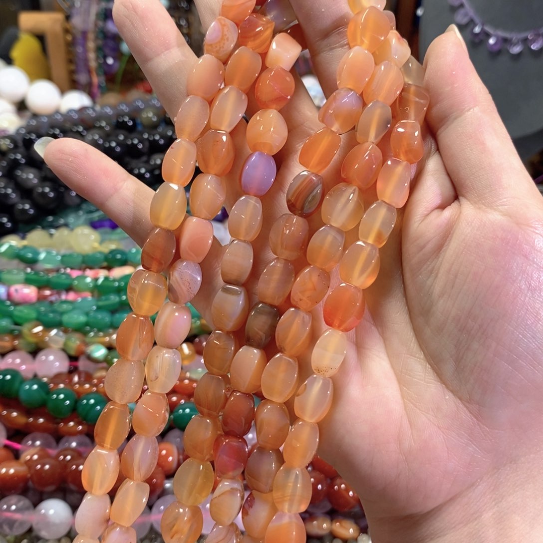 未镶嵌玛瑙/玉髓珠宝半成品红玛瑙扭珠一条卡8*12mm