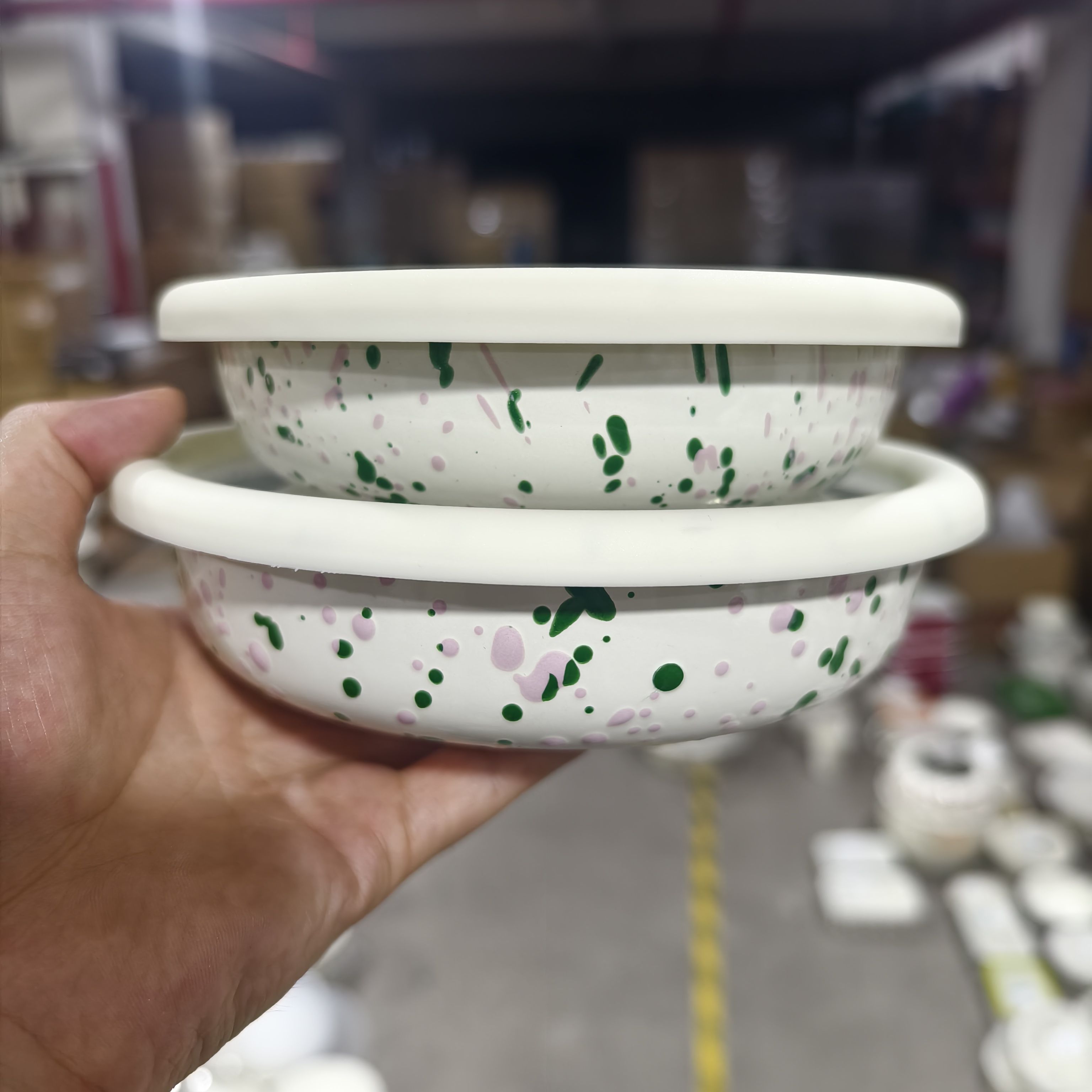 【拍一发二】绿粉 内外泼墨 甜品沙拉盘 带白色TPE盖子