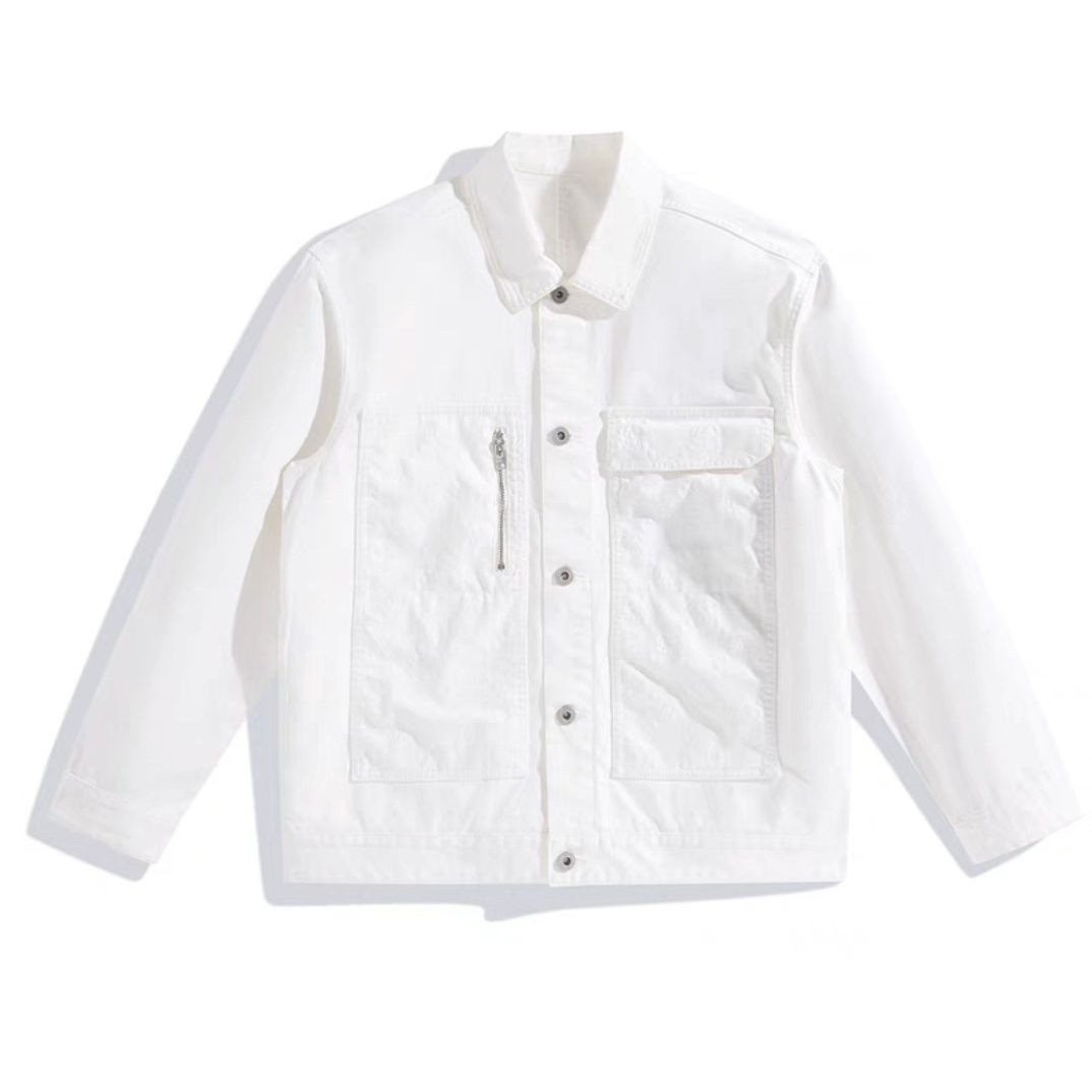 【鸟】家白色帅气翻领休闲宽松百搭夹克外套1596-D9-4（微瑕）