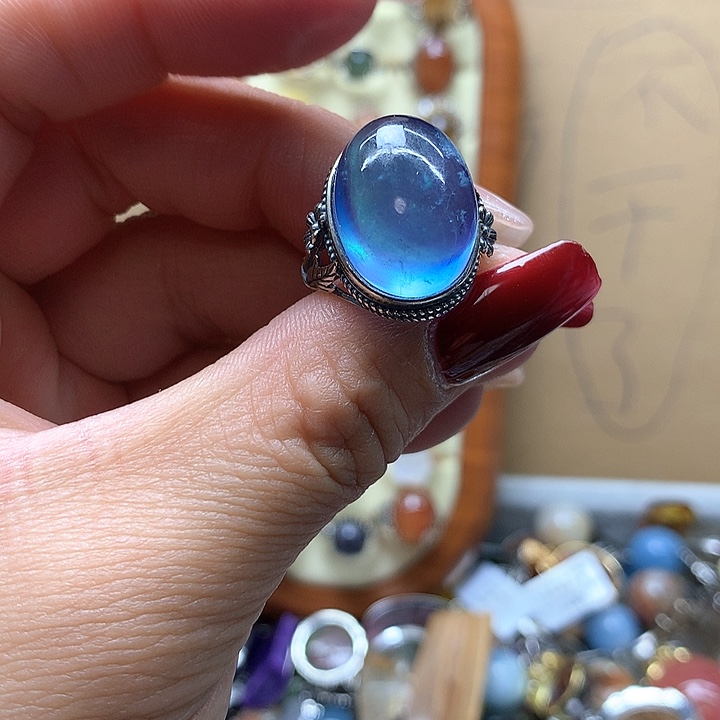 水晶水晶戒指银S925镶嵌酱****菜