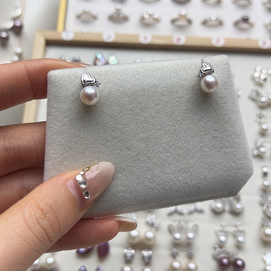 银S925镶嵌淡水珍珠耳饰