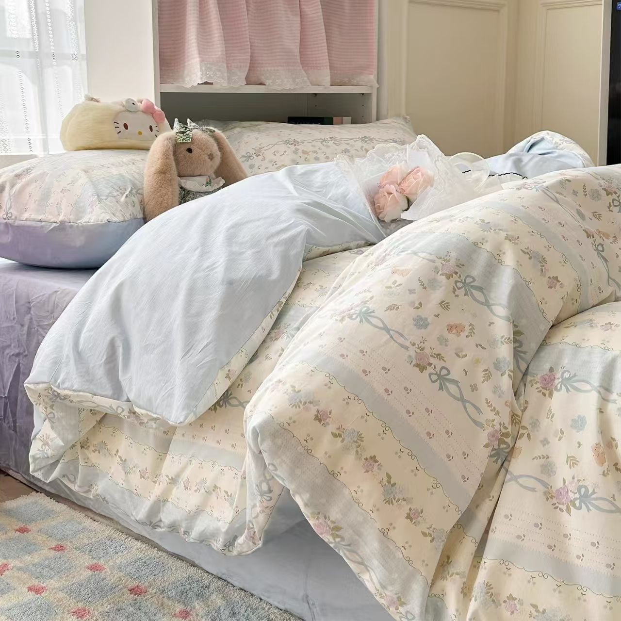 全棉四件套卡通小清新简约小碎花公主风个别微瑕介意勿拍