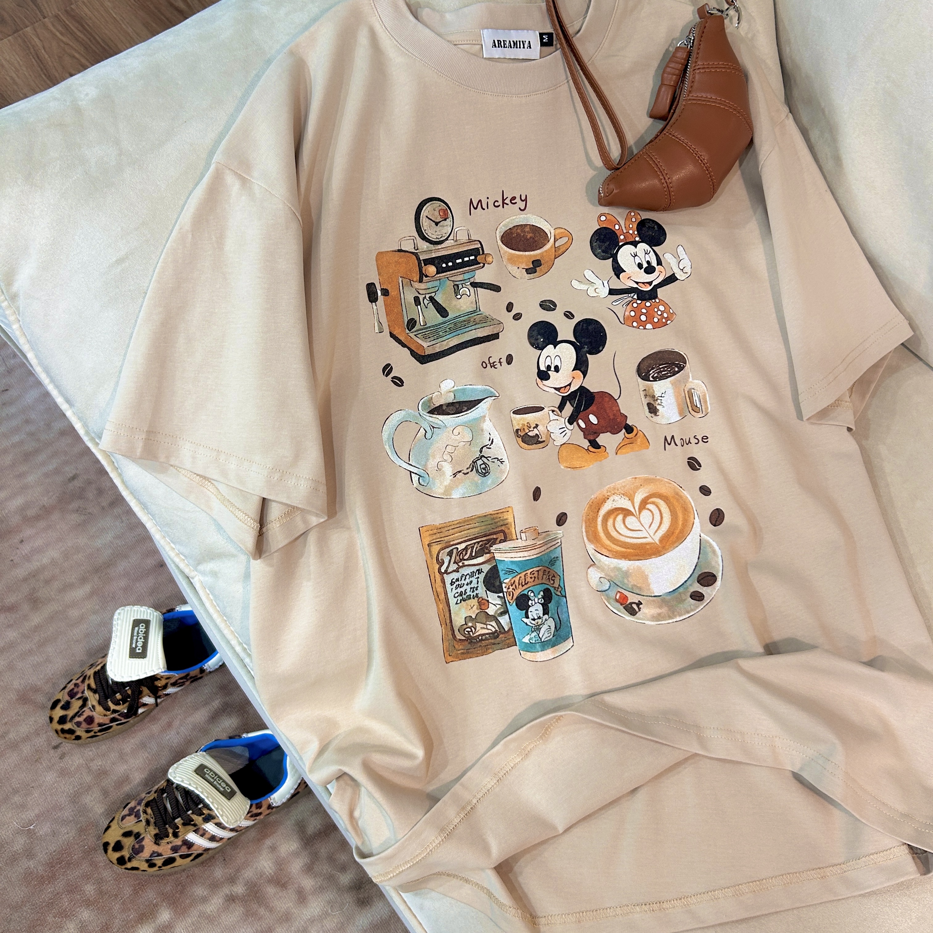 【咖啡米奇】时尚洋气卡通米奇印花圆领T恤CP231