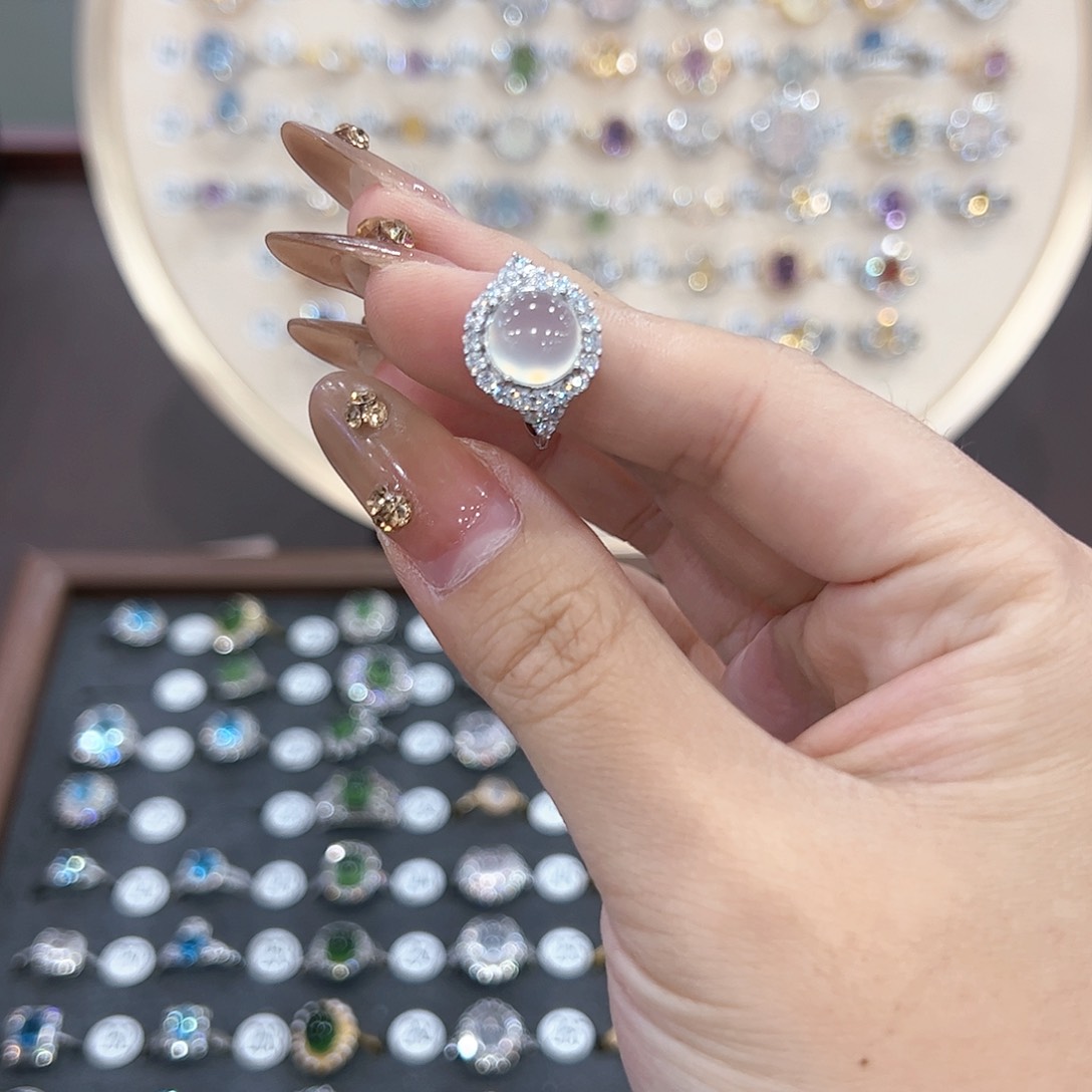 蛇纹石玉戒指银S925镶嵌夏*薇