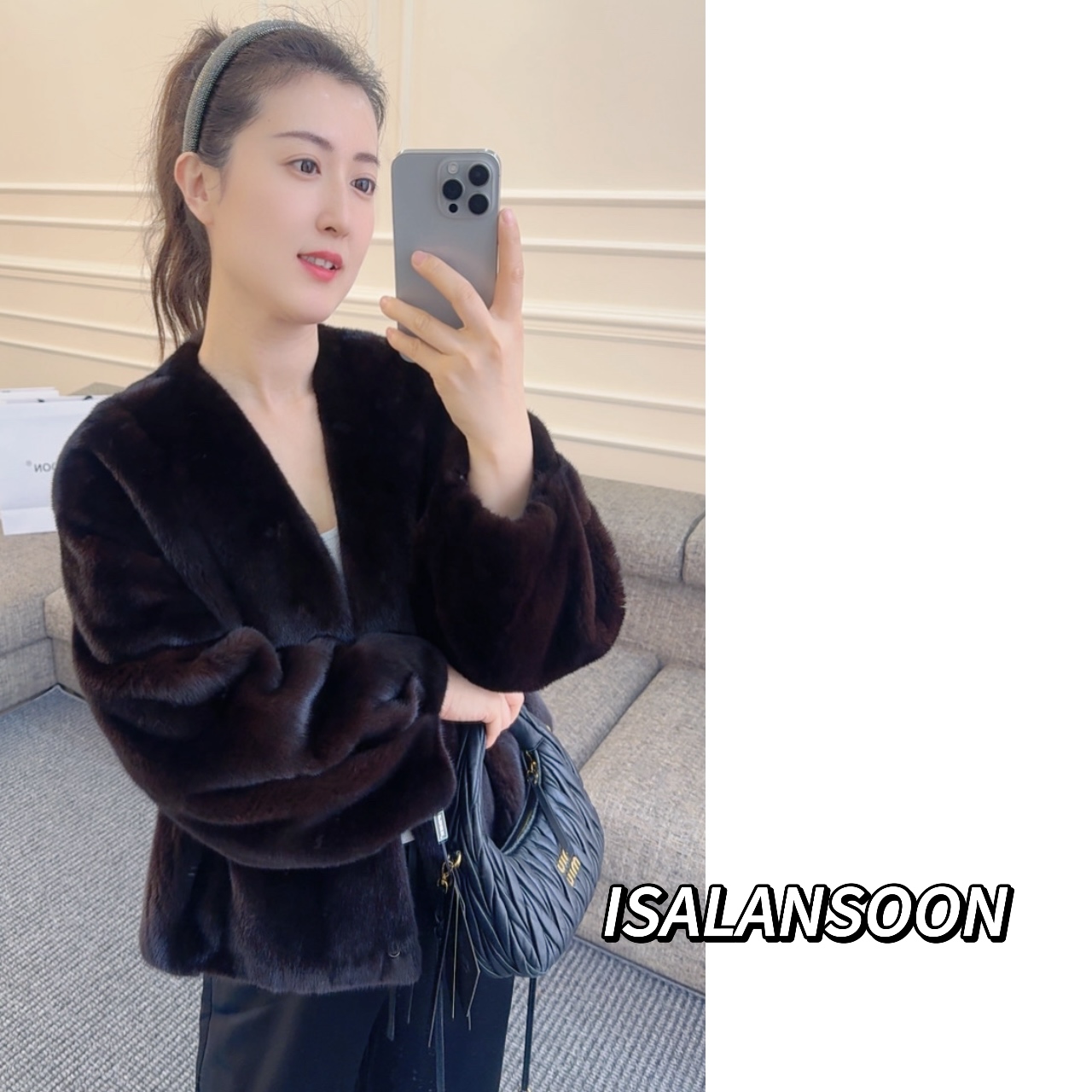 [ISALANSOON]“做旧主义”2025秋冬新款水貂外套-25061