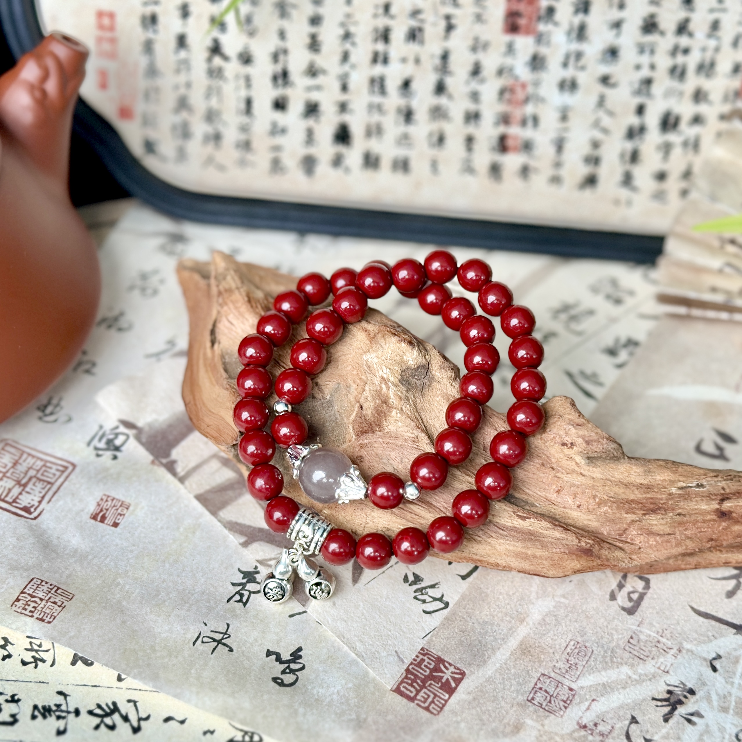 天然辰砂朱砂双圈手串404无礼盒