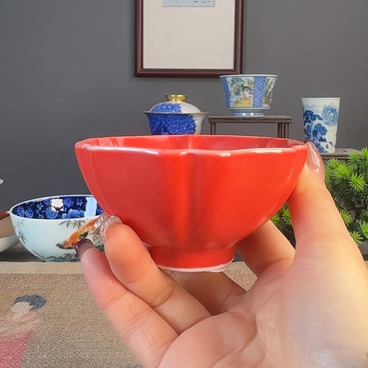 摆件景德柴烧茶杯多人