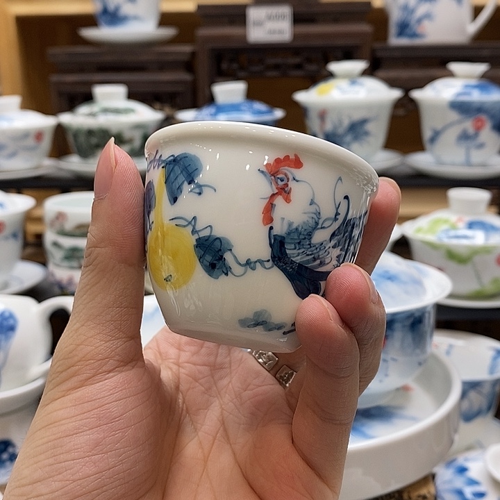 小***福手绘公鸡主人杯65cc釉下彩微瑕福利款