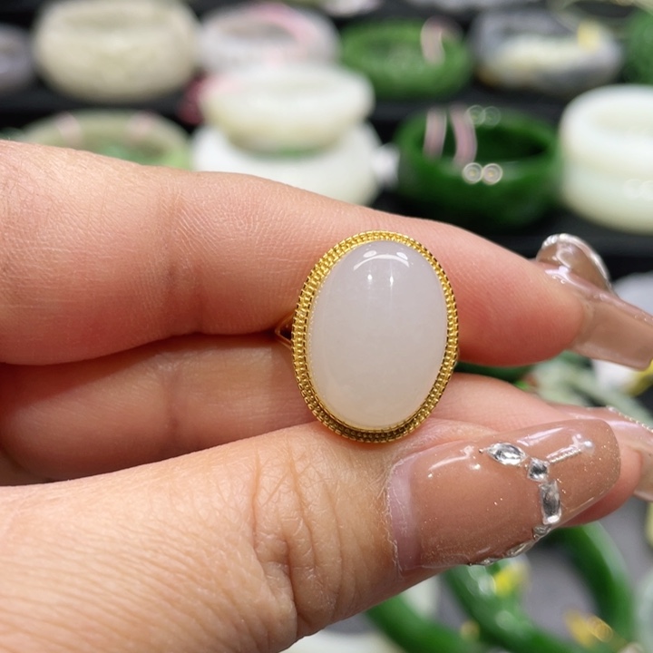 和田玉戒指银S925镶嵌