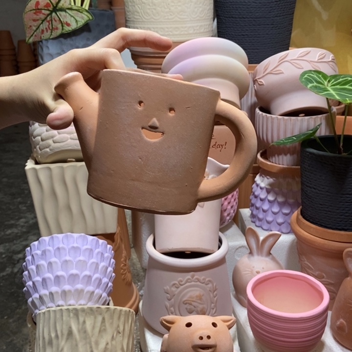 17×10红陶笑脸水壶花盆 粗陶1个