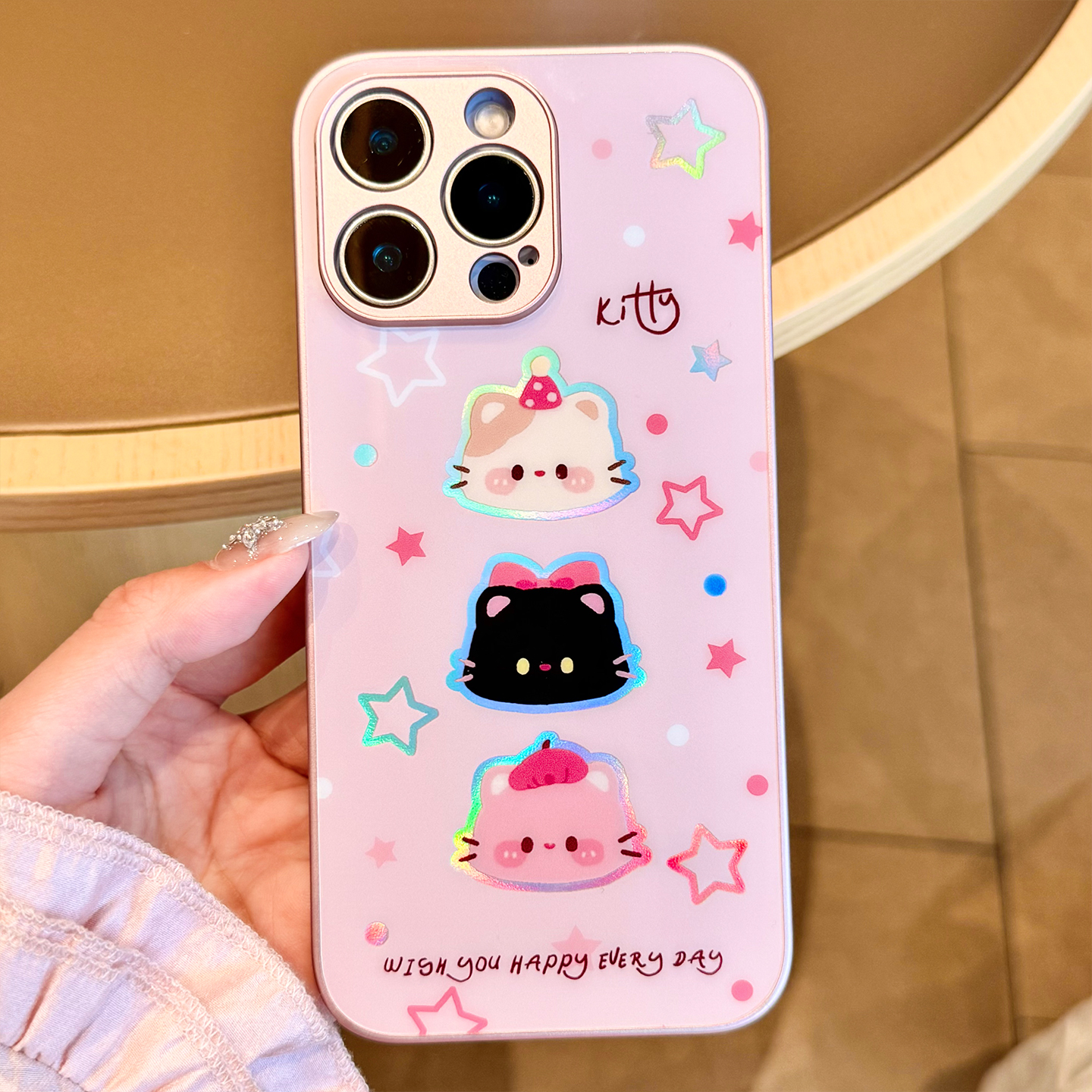 【苹果/华为/荣耀/OPPO/vivo/小米】可爱三只猫适用炫彩镭射手机壳