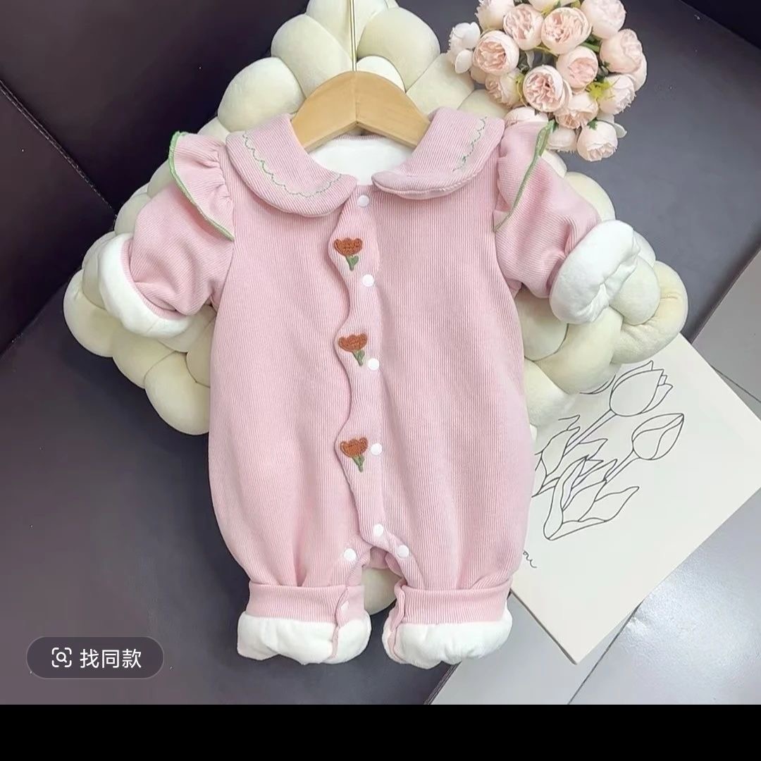 200克薄棉婴儿秋冬连体衣外套公主哈衣女宝宝衣服外出爬服春秋