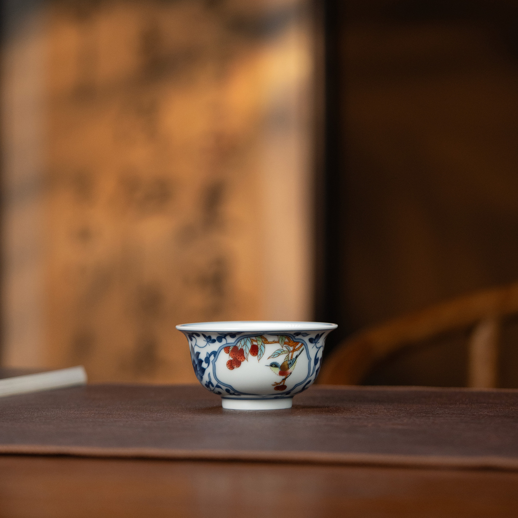 【利贞｜青花粉彩开窗喜上眉梢压手杯】陶瓷主人杯约100cc福利系列DC