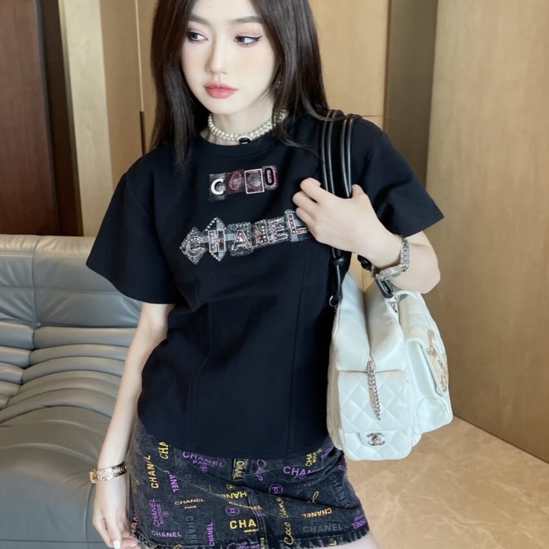 99新 Chanel/香奈儿 黑色印花短袖 34码 GM002581